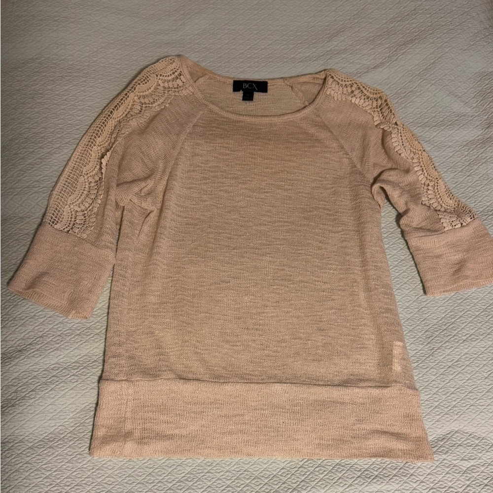 BCX Cream Sweater with Lace Sleeves